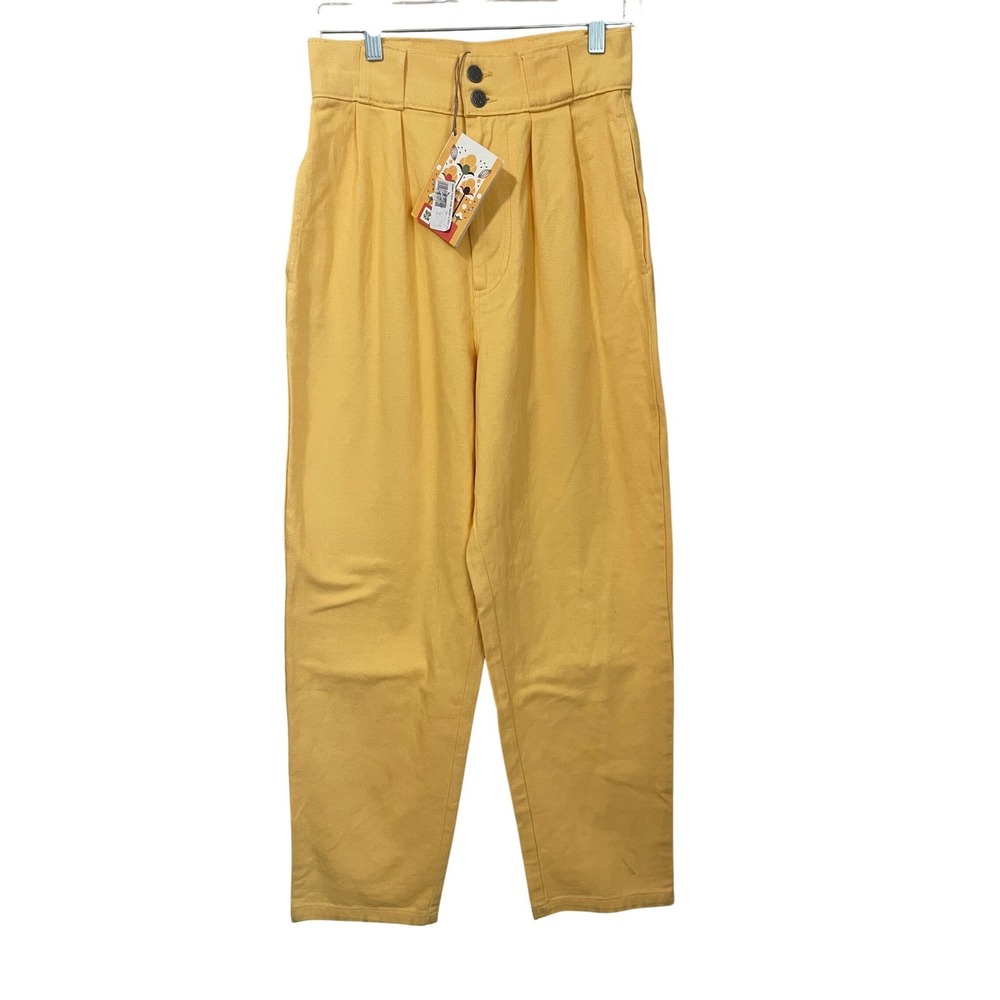 Lucy & Yak Addison Organic Cotton Trousers Lemon Drop Yellow High Waist 28/R
